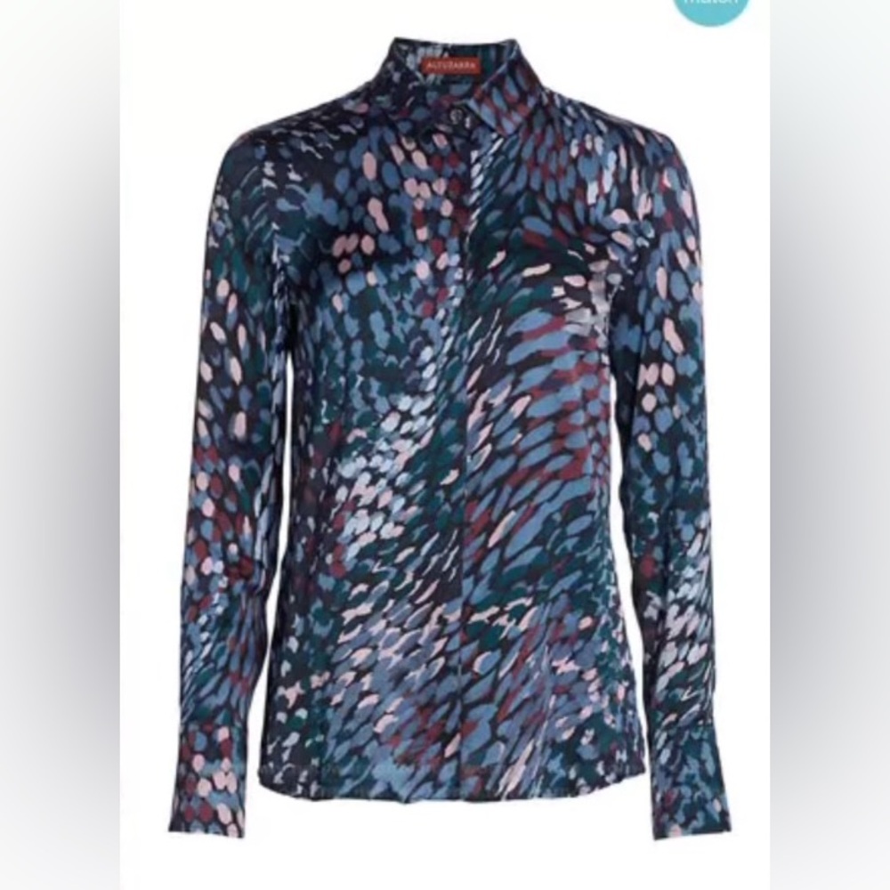 Altuzarra Blue Graphic Fitted Long Sleeve Button Down Shirt
